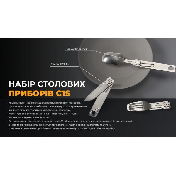 Набір столових приборів Roxon C1S 3 in1 (ложка, виделка, ніж), нержавіюча сталь