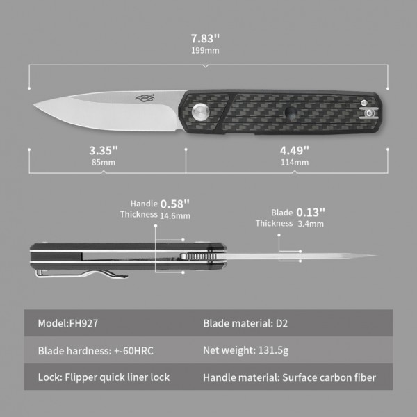 Нiж складаний Firebird FH927-CF чорний карбон