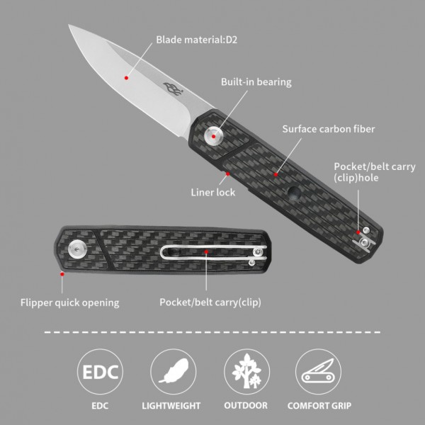 Нiж складаний Firebird FH927-CF чорний карбон