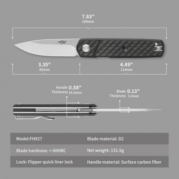 Нiж складаний Firebird FH927-CF чорний карбон