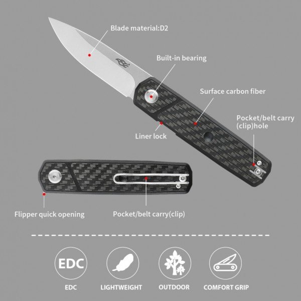 Нiж складаний Firebird FH927-CF чорний карбон