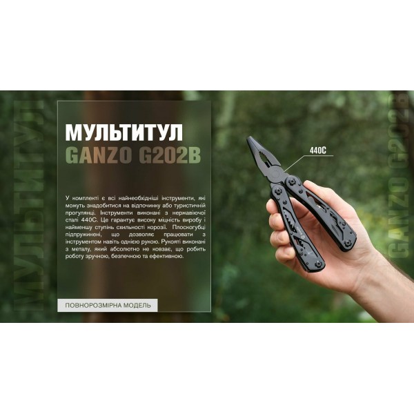 Мультитул Ganzo G202B з чохлом Molle та бітами, 24 функції