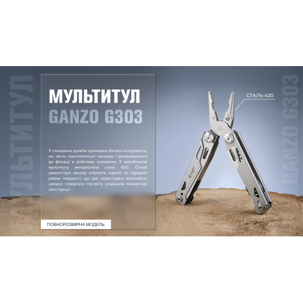 Мультитул Ganzo G303 з чохлом Molle та бітами, 21 функція