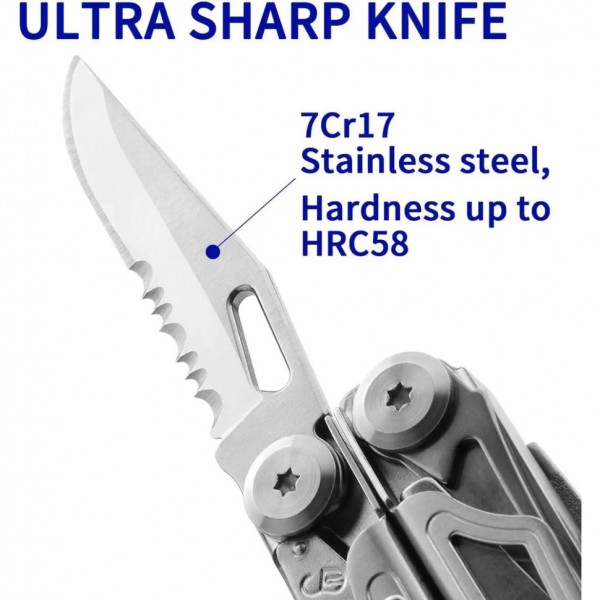 Мультитул Rocktol SK04 22-в-1 з нейлоновим чохлом, кресалом, свистком та бітами