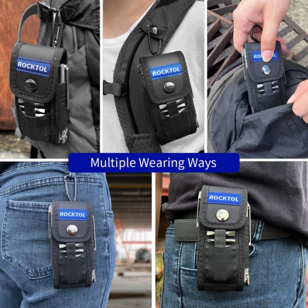 Нейлоновий чохол для мультитулу Rocktol з кишенями-гумками та карабіном