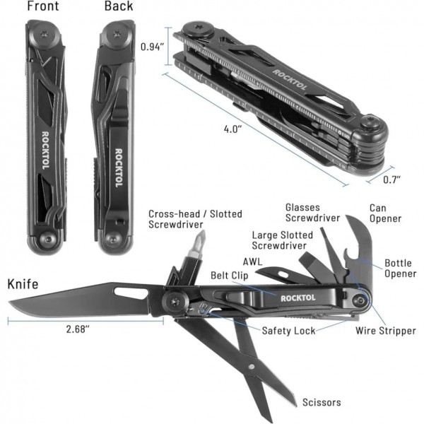Ніж-мультитул Rocktol ST02B 12-в-1 в шкіряному чохлі